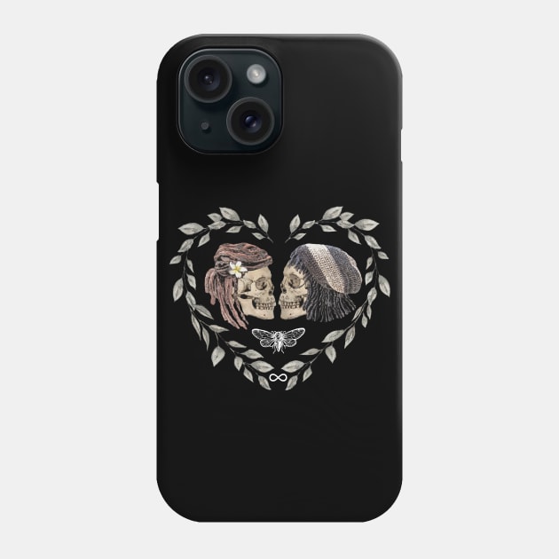 Heart eternal Lovers skeletons, lovers, cool skulls, bones, Human anatomy,romance skull, bones Phone Case by Collagedream