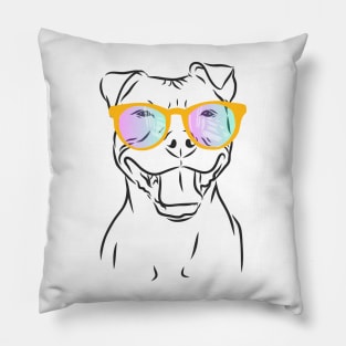 cheerful bull Terrier dog with glasses Pillow