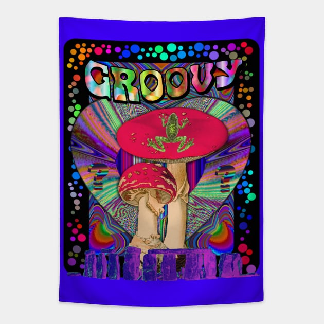 Psychedelic Groovy Magic Mushroom Frog Inner Dimension Trippy Hippy Colorful Tie Dye Version 2 Tapestry by blueversion
