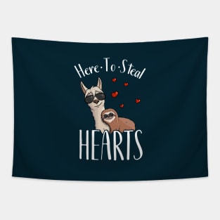 Here To Steal Hearts Sloth  Llama Lover Tapestry