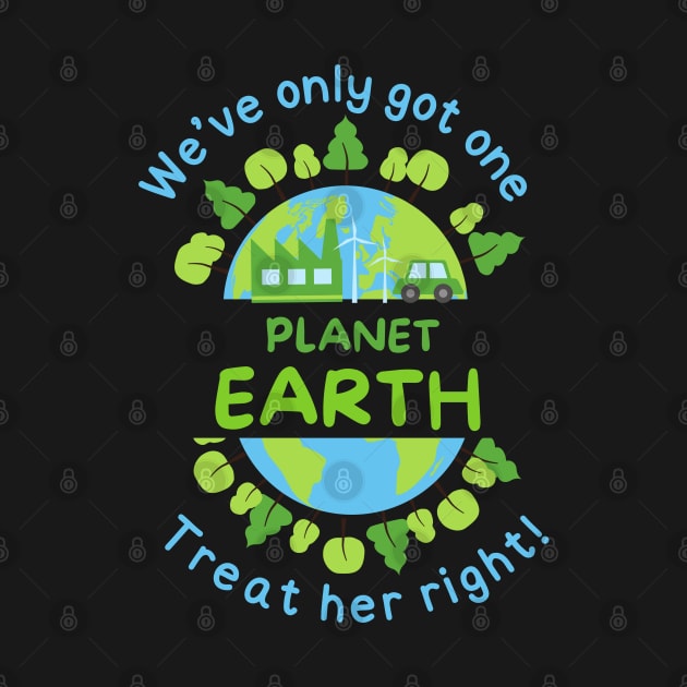 We've Only Got One Planet Earth Treat Her Right | Funny Green Earth Day Awareness Mother Earth Humor Cute World Globe with Trees by Motistry