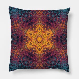 Digital Mandala Yellow Blue and Purple Pillow