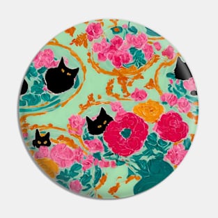 Black Cats and Flowers in a vase Pin