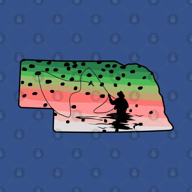 Rainbow Trout Fly Fish Nebraska State Map Fly Fishing Fisherman Gifts