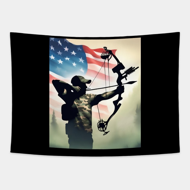 Camo American Flag Bowhunting Bow Archery Deer Hunting Tapestry by click2print