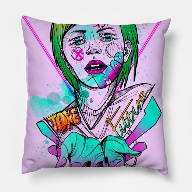 Future is a joke Pillow by Kuro Blck