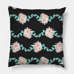 Watercolor flower garland on black Pillow