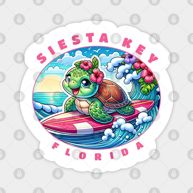 Siesta Key Florida Girls Cute Surfing Sea Turtle Magnet by grendelfly73