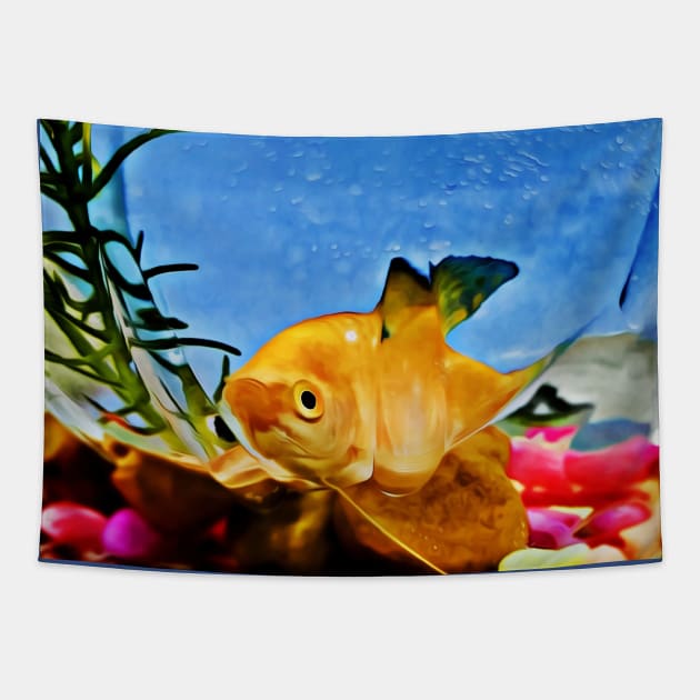 Yellow Fish Tapestry by Looly Elzayat