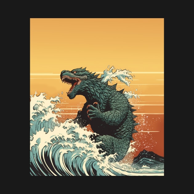 Great waves with Godzilla by CEYLONEX