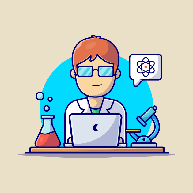 Cute Female Scientist Operating Laptop In The Laboratory Cartoon Vector Icon Illustration by Catalyst Labs