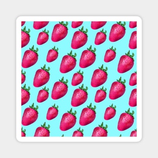 Fun Strawberry Pattern (Light Blue Background, Large Scale) Magnet