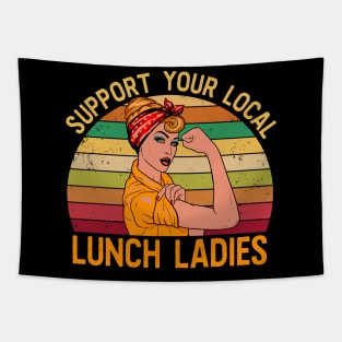 Womens Funny Lunch Lady print I Support Your Local Canteen Tapestry