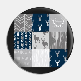 Patchwork Woodland - navy and grey Pin