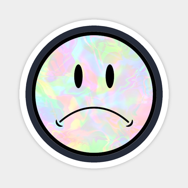 Holo Trippy Sad Frown Face Black Outline closer eyes Magnet by opptop