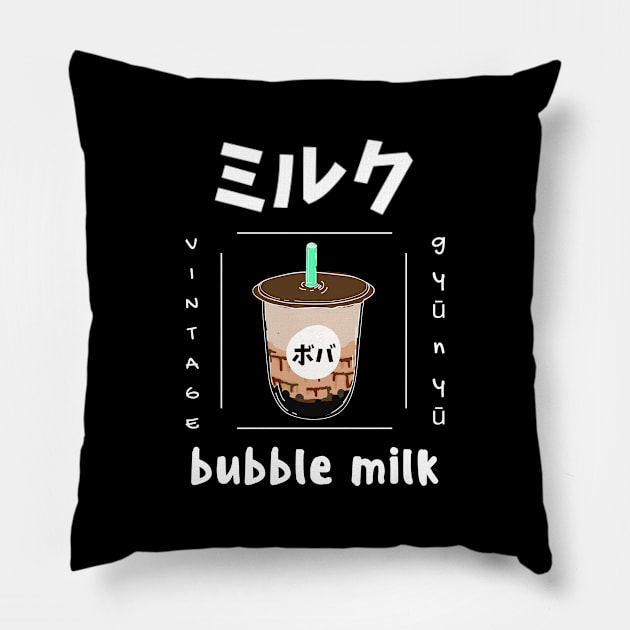 Milk Cow Kawaii Farmer Tea Japanese Pillow by Flowering Away