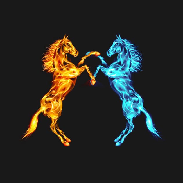 Flaming Fire And Ice Fighting Horses by Atteestude