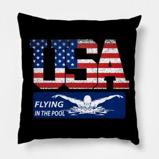 Vintage Flying In Pool USA Flag Swimming World Record 2021 Pillow