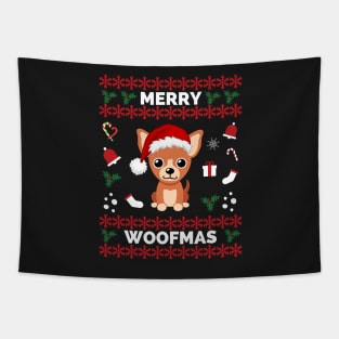 Merry Woofmas Chihuahua Christmas Holiday - Chihuahua Funny Holiday Christmas - Chihuahua Funny Holiday Christmas Celebration Tapestry