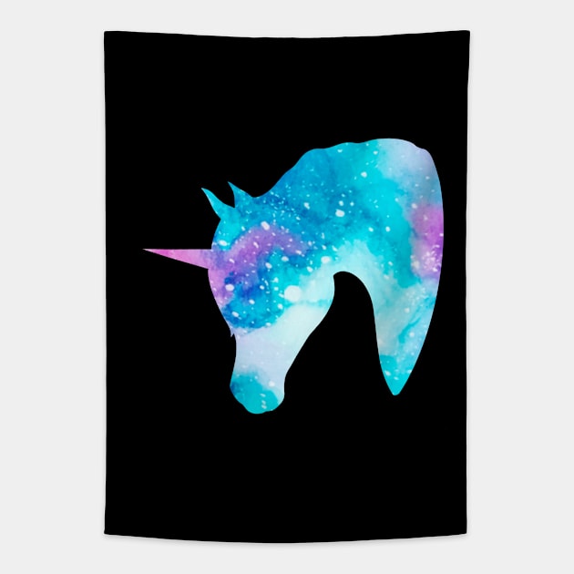 Galaxy Unicorn Head Tapestry by Lady Lilac