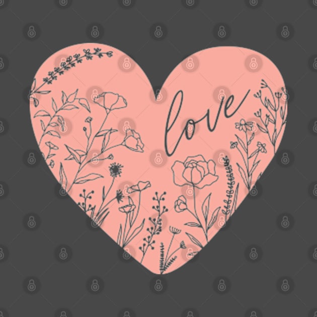 Wild Flowers Love Heart Silhouette, Rose Pink © GraphicLoveShop by GraphicLoveShop