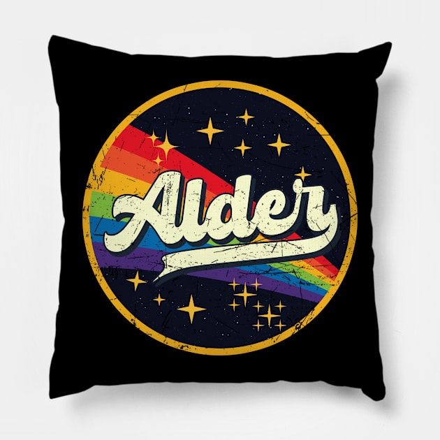 Alder // Rainbow In Space Vintage Grunge-Style Pillow by LMW Art