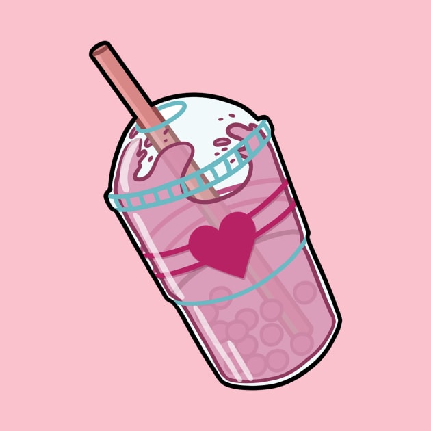 Cute sticker of pink bubble tea. by Yurapura