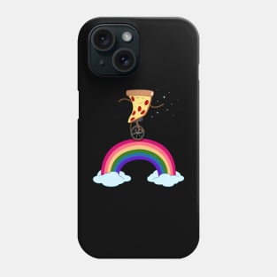 Funny Pepperoni Cheese Rainbow Pizza On Wheels In Space Riding Unicycle Rainbow Planet Stars Phone Case