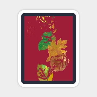 Four Autumn Leaves, dark red background Magnet