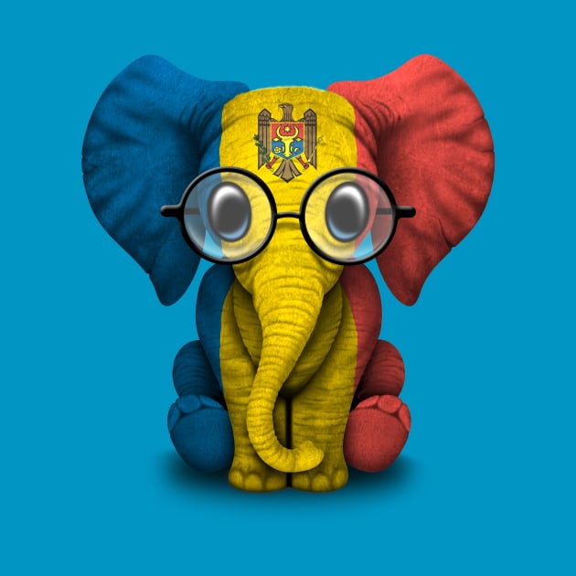 Baby Elephant with Glasses and Moldovan Flag by jeffbartels