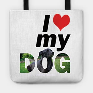 I love (heart) my dog - black labrador oil painting word art Tote