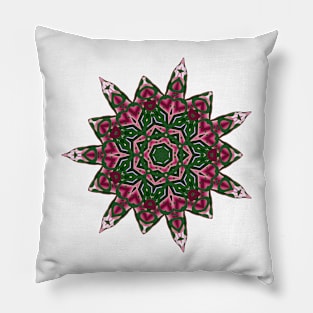 Green and Red Abstract Mandala Star Silhouette Pillow