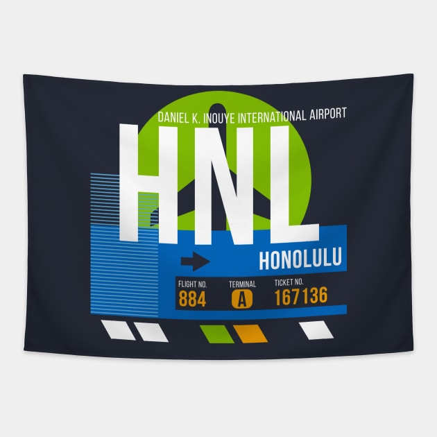 Honolulu (HNL) Airport // Retro Sunset Baggage Tag Tapestry by Now Boarding