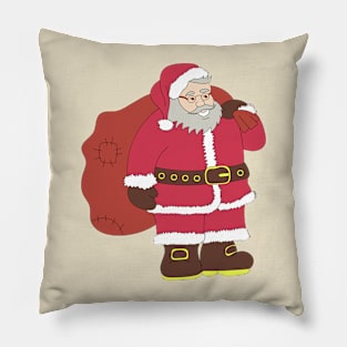 Santa Claus in red with gift bag and eyeglasses Pillow