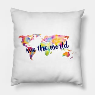 See the World Watercolor Map Pillow