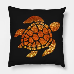 Golden Orange Ombre Faux Glitter Turtle Pillow