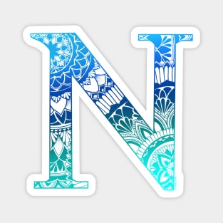 Mandala Letter Capital N Blue Magnet