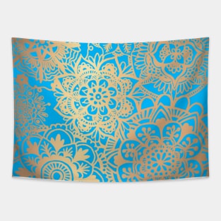 Light Blue and Gold Mandala Pattern Tapestry