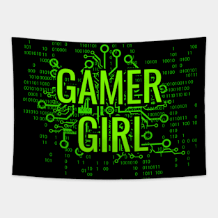 GAMER GIRL Green cyber circuit Tapestry