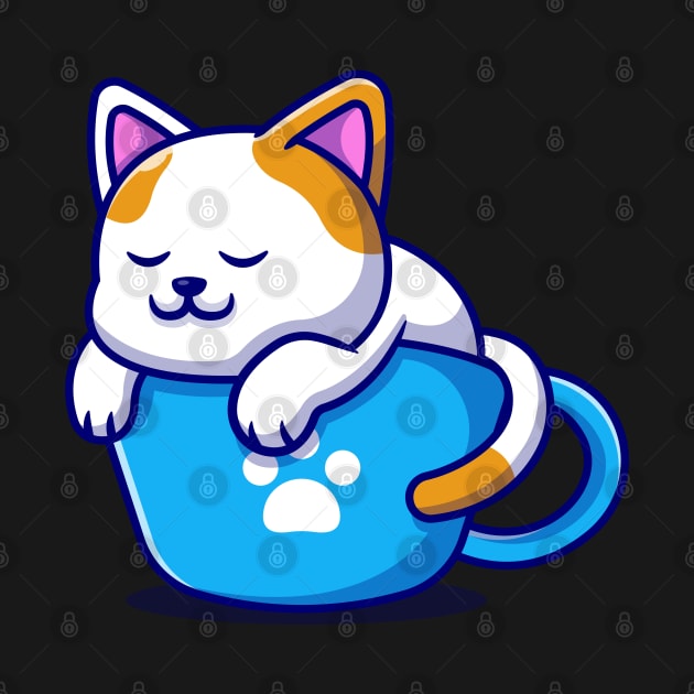 Sleeping Cat and Coffee Kawaii Blue - Cute by Ravensdesign