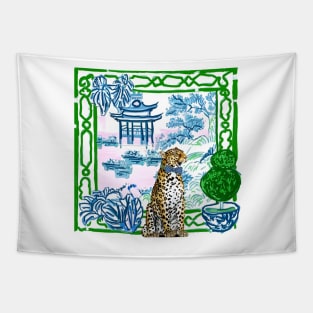 Leopard in chinoiserie landscape Tapestry