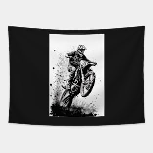 Dirt bike wheelie white background Tapestry