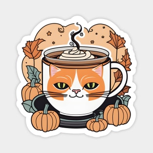 Autumn Pumpkin Latte in Cat Cup Magnet