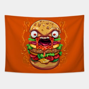 Flame-Grilled Hangry Fury: The Hamburger from Hell Tapestry