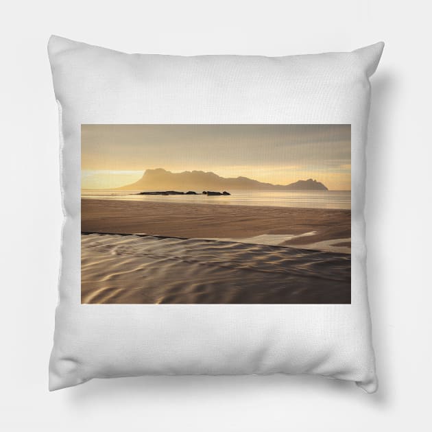 Golden light at beach in Borneo Pillow by Juhku