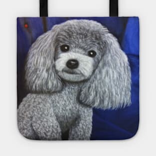 Miniature Toy Poodle Painting on Blue Tote