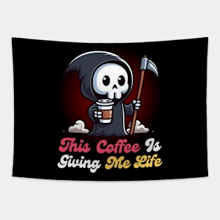 This coffee is Giving Me Life - Cute Reaper Tapestry