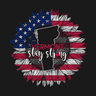 Vermont Sunflower American Flag Vermont Stay Strong 4th Of July Gift T-Shirt