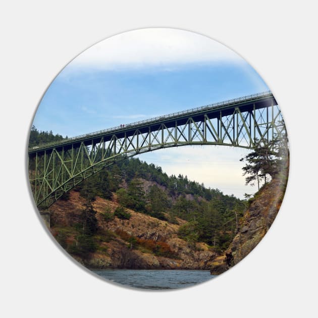 Deception Pass Bridge August - horizontal Pin by Viking Visual - Lori Svensen