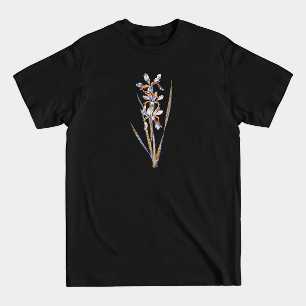 Discover Stained Glass Yellow Banded Iris Botanical Illustration - Vintage Flower - T-Shirt